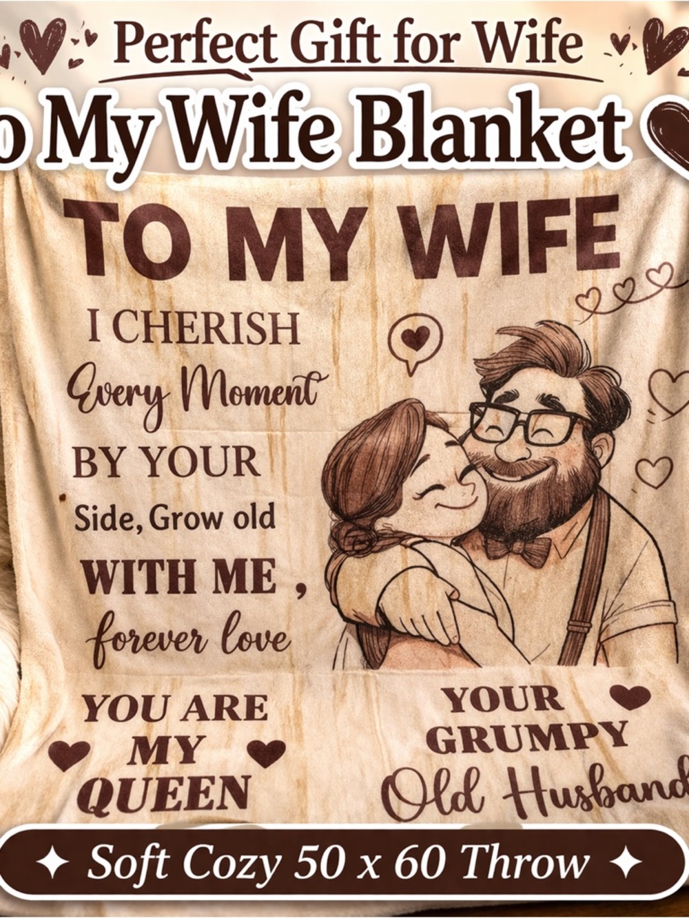 To My Wife Cozy Brown Throw Blanket - Sentimental Gift